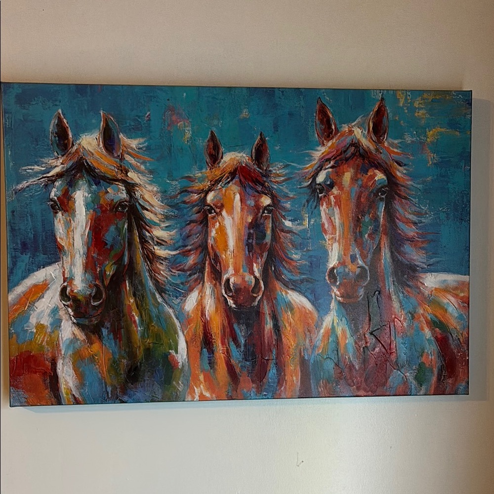 Colorful Horse Trio Canvas Painting